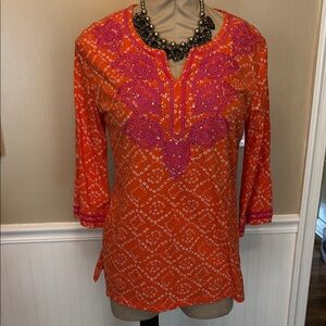 JM Collection Orange and Pink Tunic Top